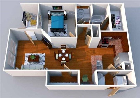 Floor plan for 1 bed, 1 bath, 763 sqft